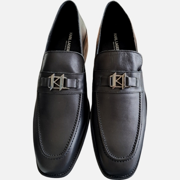 Karl Lagerfeld Paris Men's Black Leather Slip-On Loafers New Size 11.5 - Picture 11 of 12
